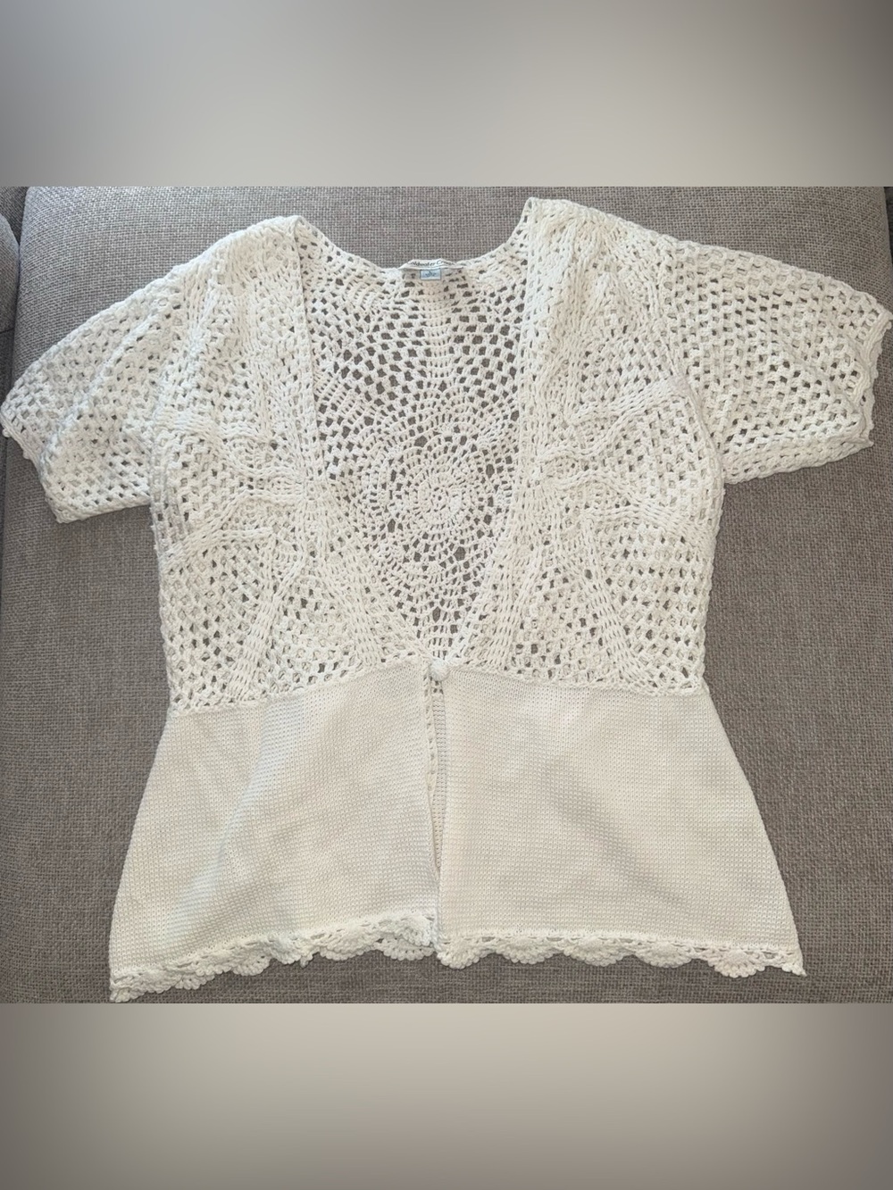 Coldwater Creek Crochet Knit Open Front Cardigan in Ivory in Large